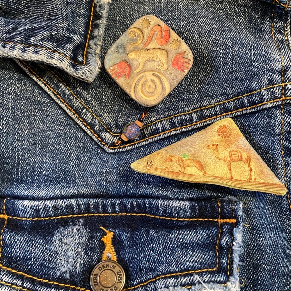 Two handmade brooch pins
